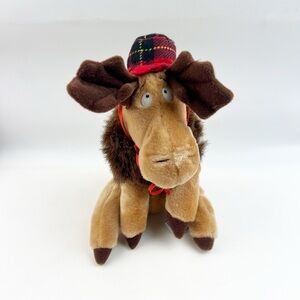 Vintage 1983 Carousel by Guy Murphy Moose Plush Stuffed Animal Plaid Hat 8.5”